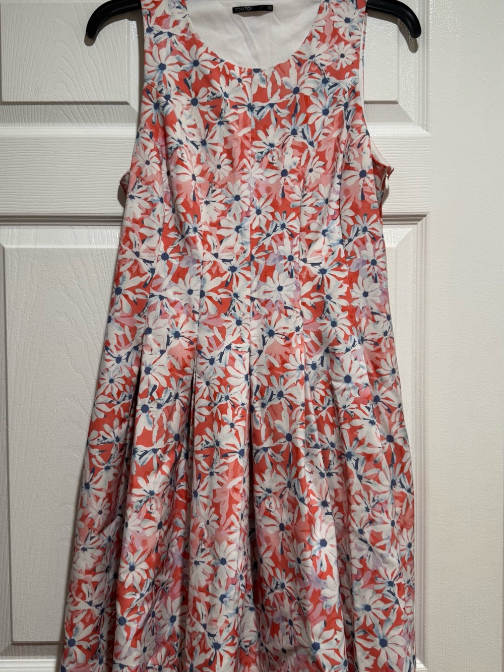Tokito Girls Coral Floral Sleeveless Fit-and-Flare Dress Size 10